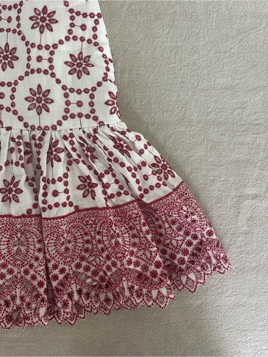 Alexis Dresses & Skirts - Alexis Villa Eyelet Lace Flounce White Dress with Red Floral Embroidery